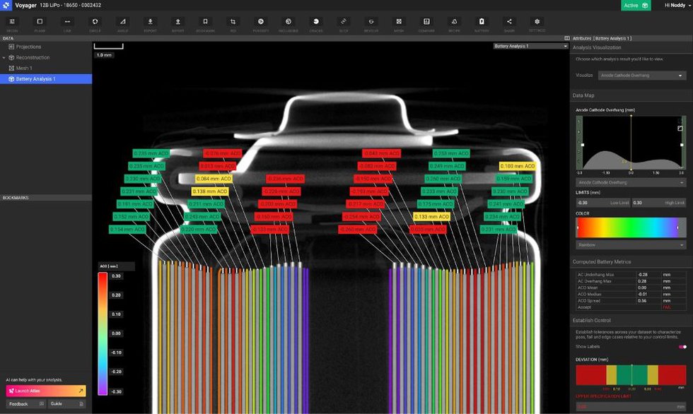 The Battery Analysis Module automatically measures and visualises anode overhangs.